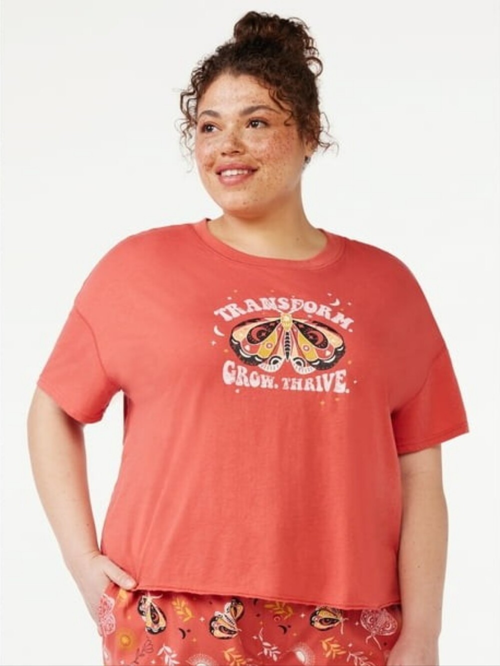 Joyspun Women's NWT Coral Bisque Graphic Short Sleeve Sleep Shirt Size 2X